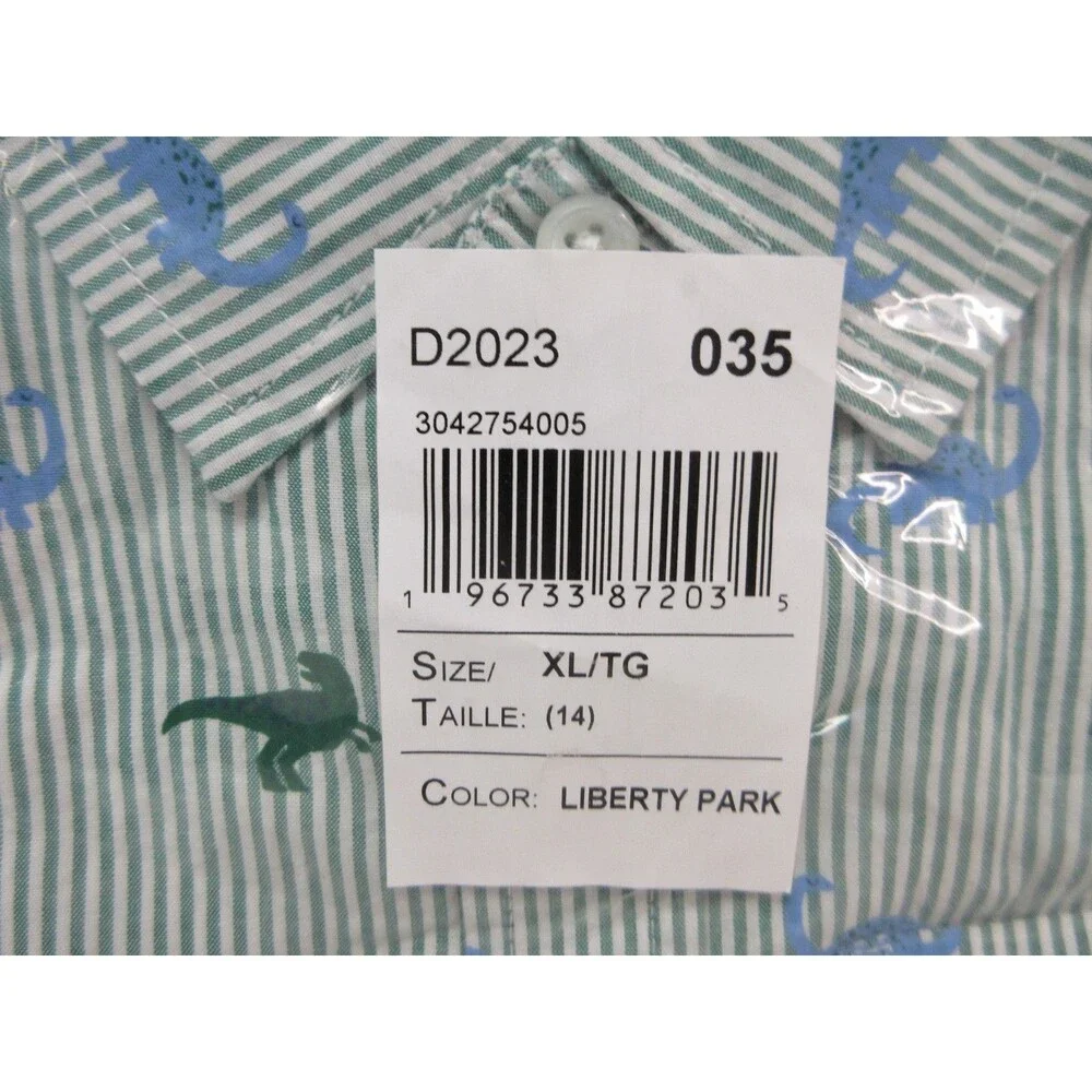 The Children’s Place Boys Striped Dino Poplin Button Up Shirt Green size 14  XL